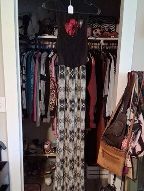 Studio Y Black Crochet Bodice Maxi Dress with Neutral Aztec Print